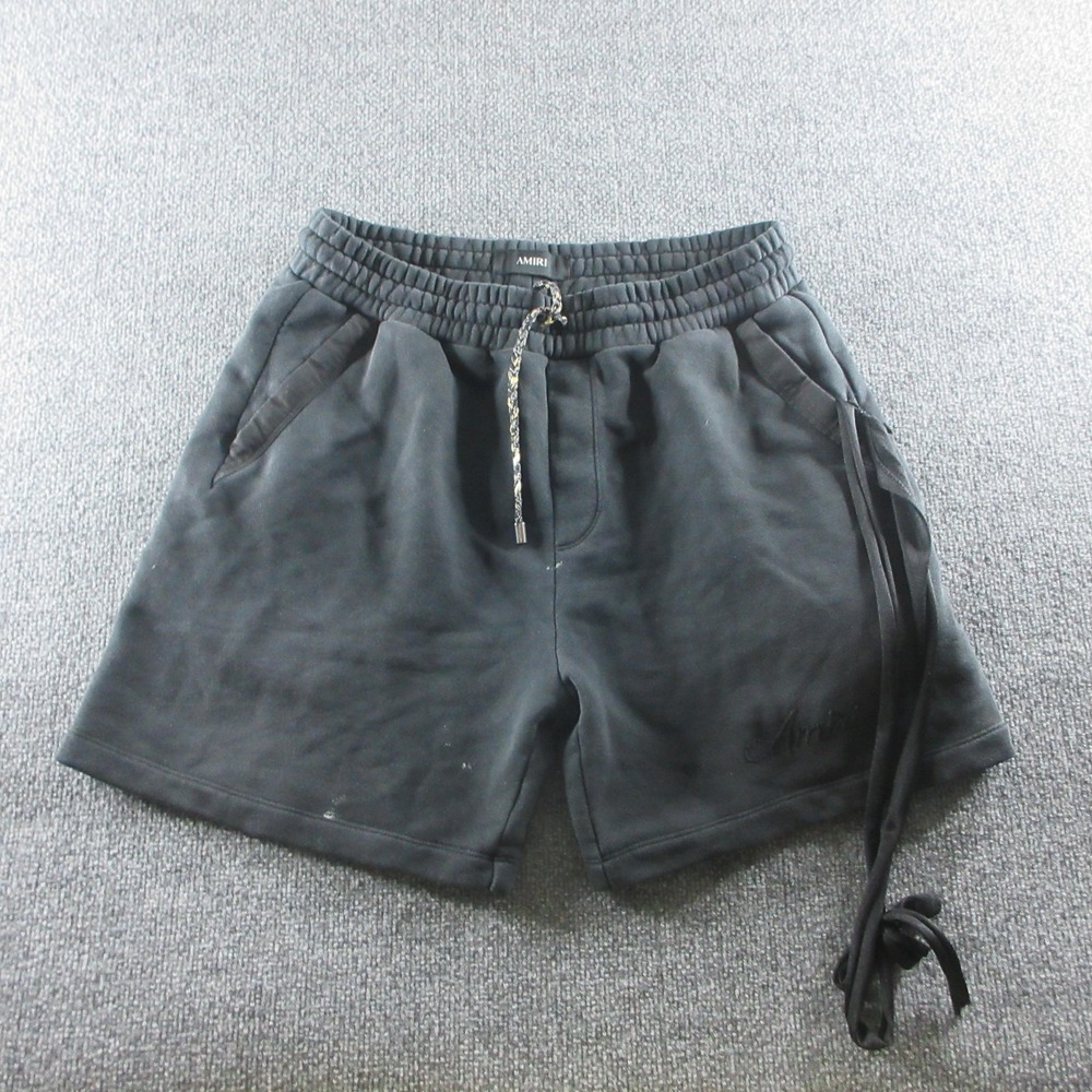 Amiri Bleach Bandana Sweat Shorts Mens L Black Fleece 7 Inseam Logo Italy Casual